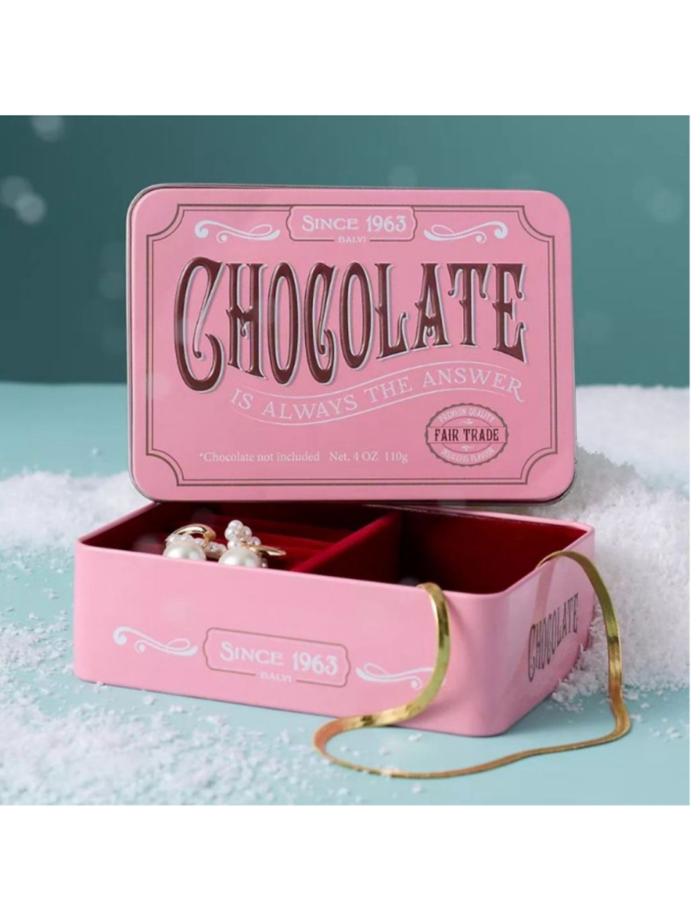 Anthropologie Sweets Tin Jewelry Box Chocolate Pink